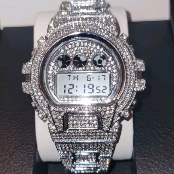 Mens Iced Out Heavy Simulated Diamond CZ Silverplated Water-resistant Watch - Picture 6 of 15